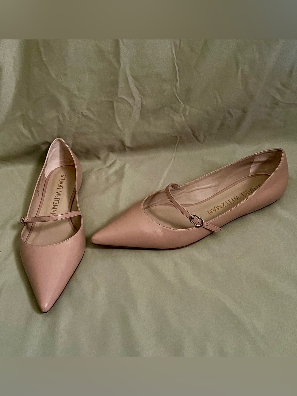 Stuart Weitzman Blush Pink Pointed-Toe Mary Jane Flats